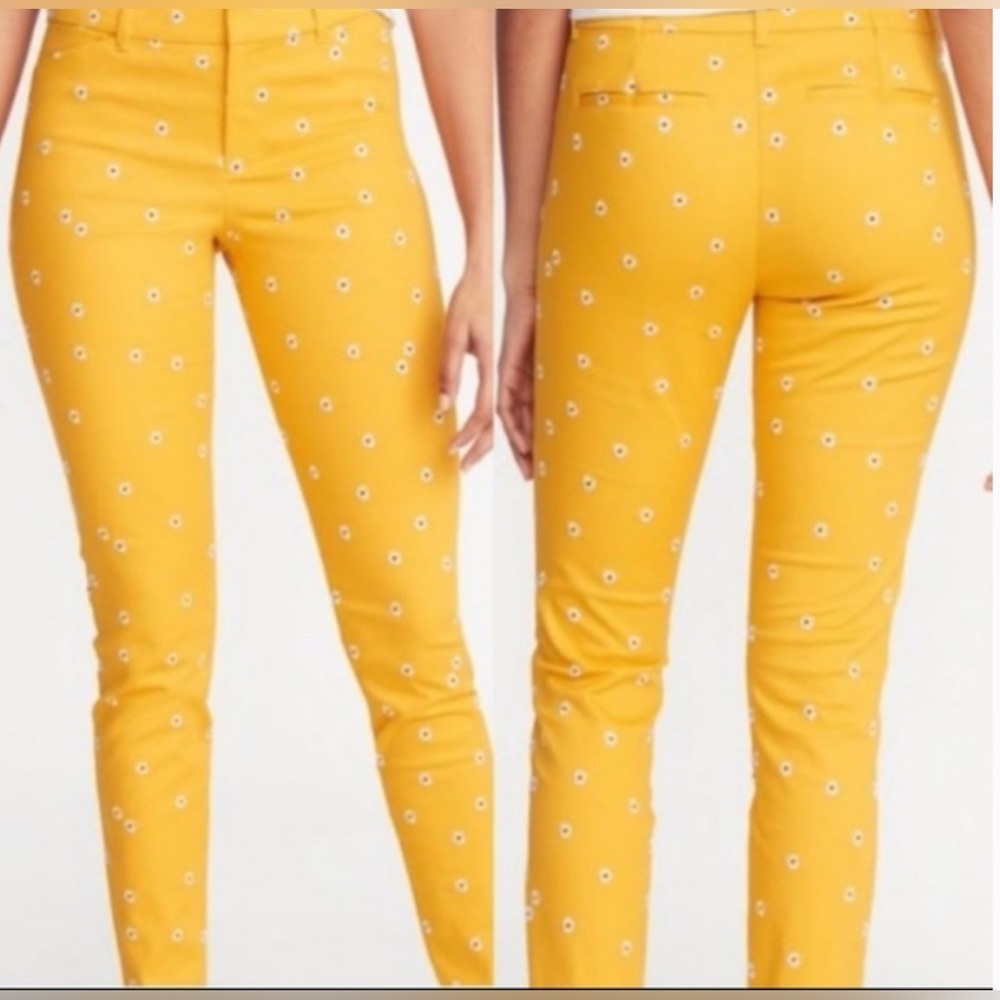 NWT Old Navy Pixie Yellow Daisy Floral Embroidered ankle pant size 6